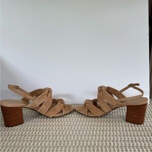 New Talbots Beatrice Knot Sandal 10M Light Toffee Tan Women's Heeled Suede Shoes